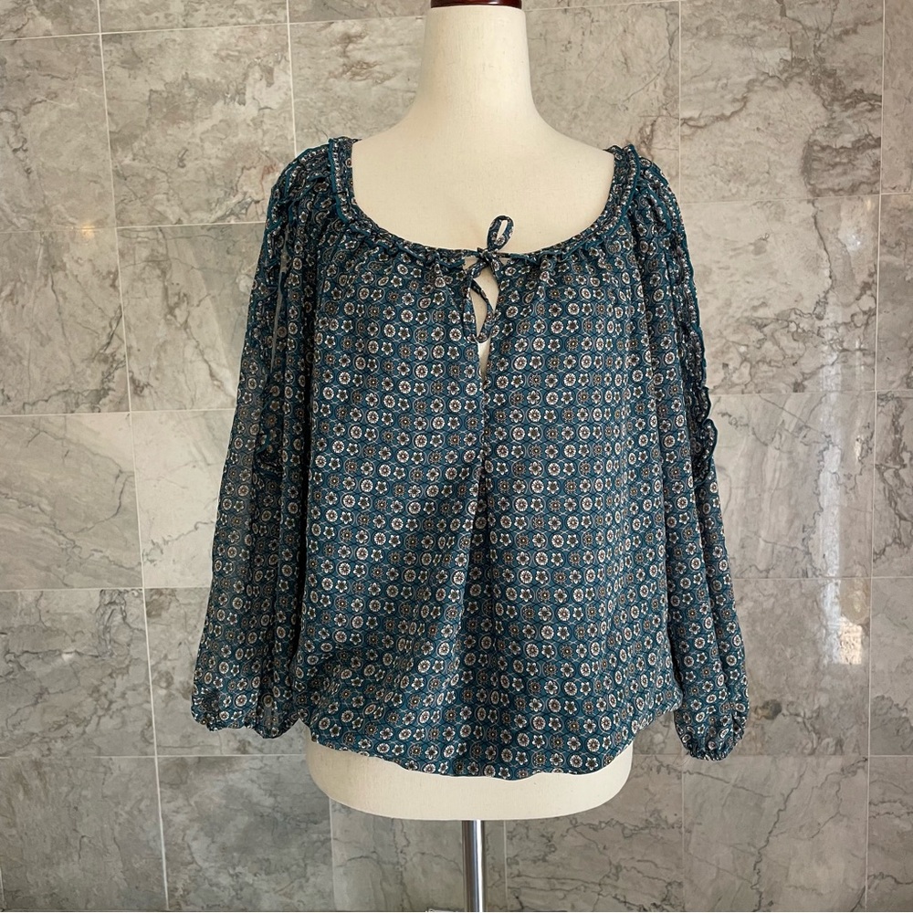 Max Studio Black Floral Cold-Shoulder Peasant Blouse